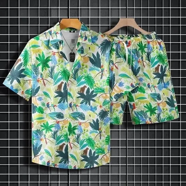 Tropical Print Set Jungle Leaf and Parrot Pattern