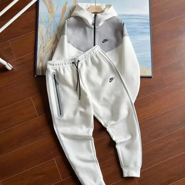 Nike Tech Fleece Hoodie and Joggers White/Grey Colorblock
