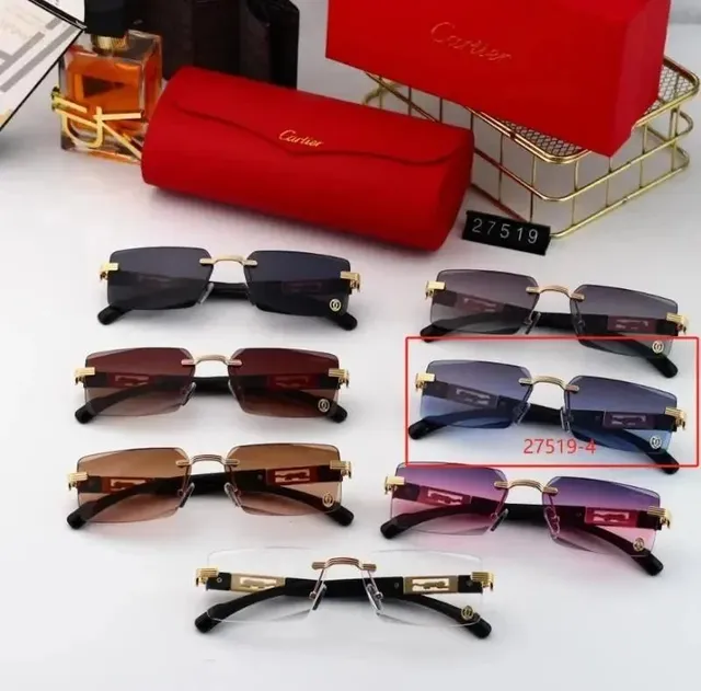 Cartier Sunglasses Rectangular Rimless with Gold Accents