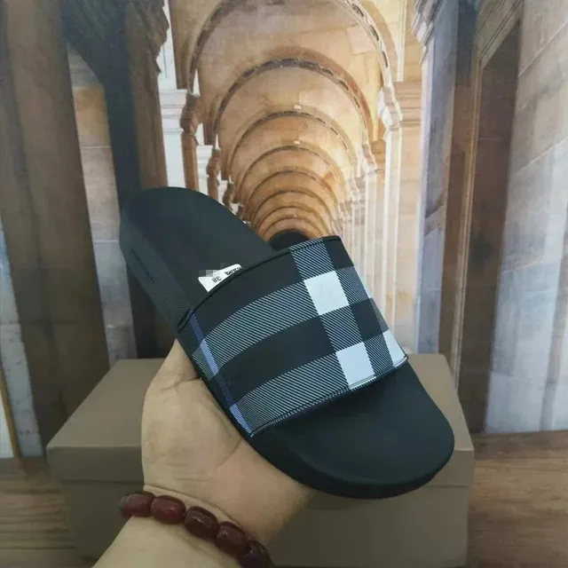 Burberry Check Slide Black and White Check
