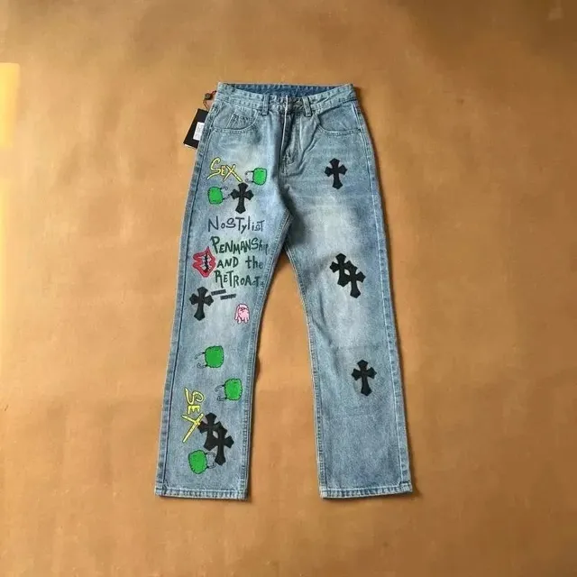 Chrome Hearts Jeans Cross and Graphic Embroidered