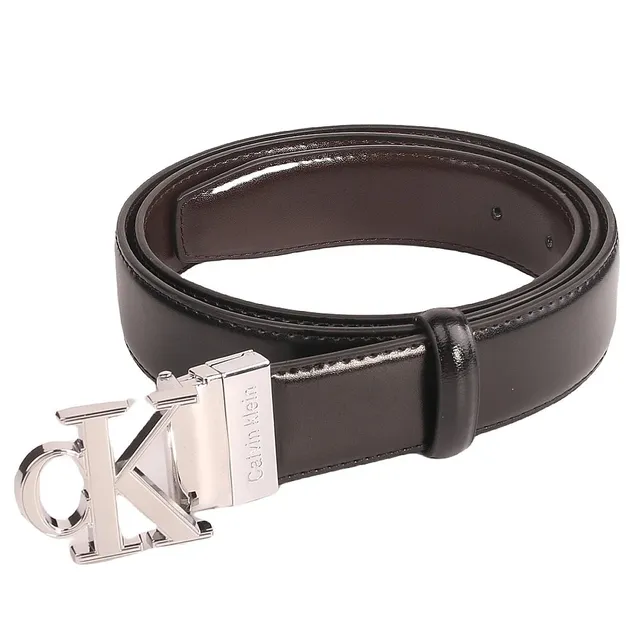 Calvin Klein CK Logo Belt Polished Silver Buckle