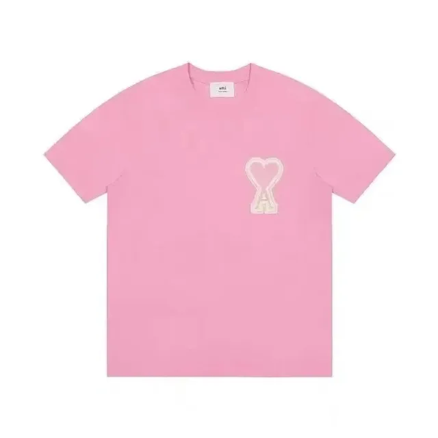 AMI Paris Heart Logo T-Shirt Pink with Embroidered Heart A