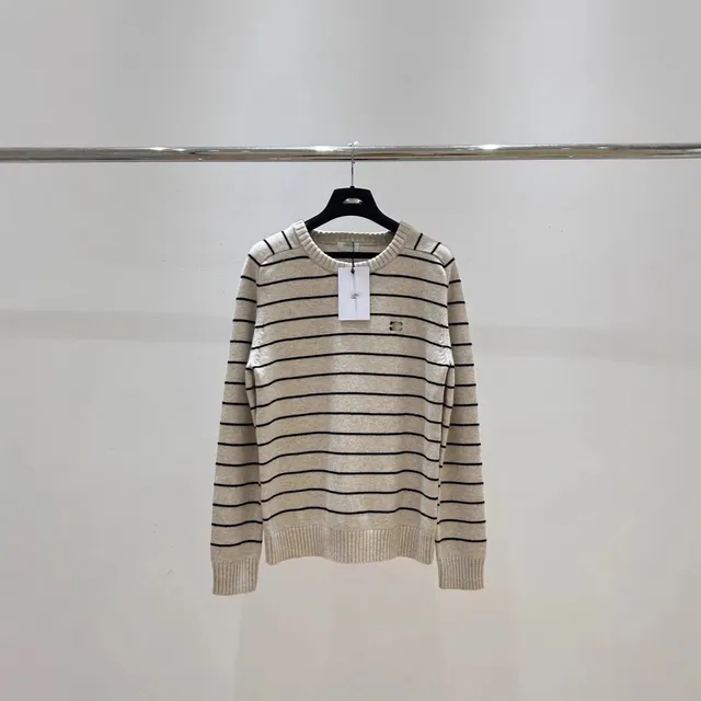 Saint Laurent Striped Knit Sweater Beige and Black Horizontal Stripes
