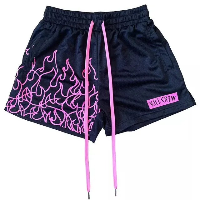 Hellstar Flame Shorts Black with Pink Flame Print