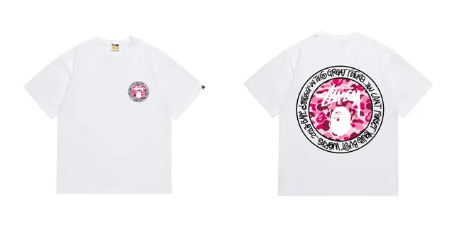 BAPE × Stüssy Short-Sleeve T-Shirt Pink Camo Circle Print