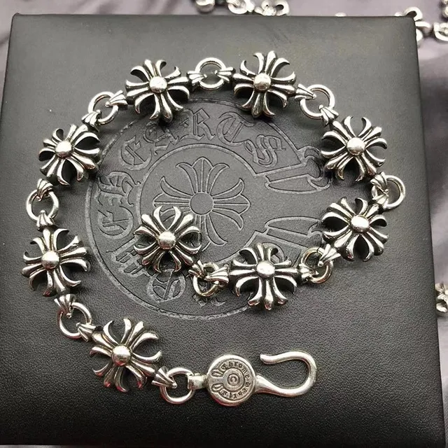 Chrome Hearts Cross Flower Link Bracelet Sterling Silver
