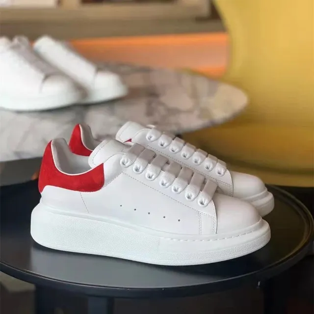 Alexander McQueen Oversized Sneaker White with Red Suede Heel