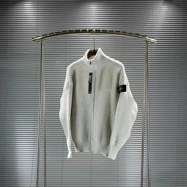 Stone Island Zip-Up Knit Sweater Ribbed Crew Neck