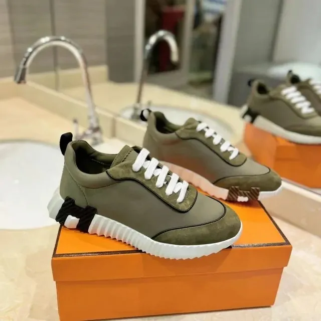 Hermès Oran Sneaker Olive Green Suede and Leather