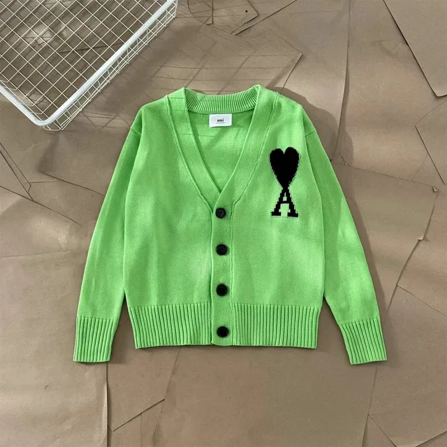 AMI Paris V-Neck Cardigan Heart A Logo