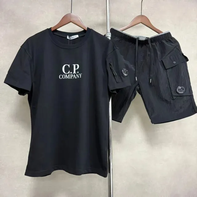 C.P. Company Logo Tee & Cargo Shorts Set Black Logo