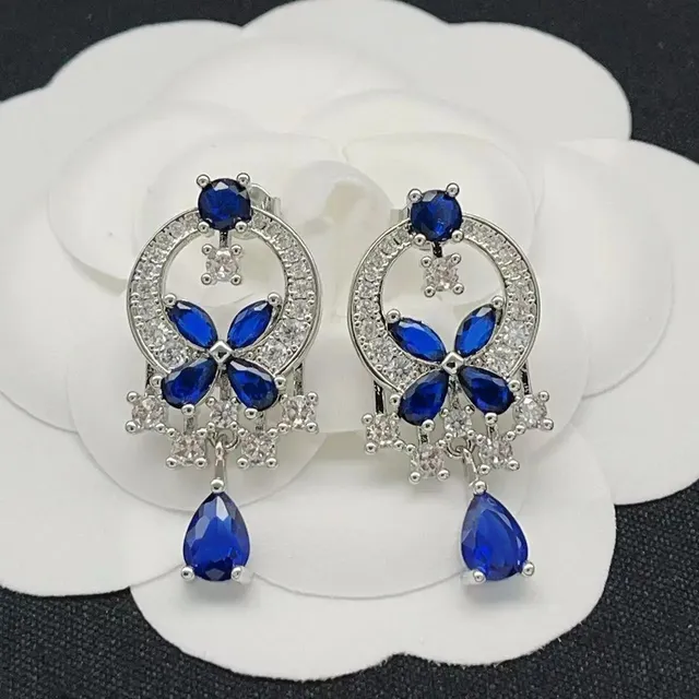 Chanel Earrings Sapphire and Crystal Drop