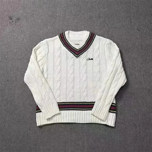 Fred Perry V-Neck Cable Knit Sweater Tennis Trim