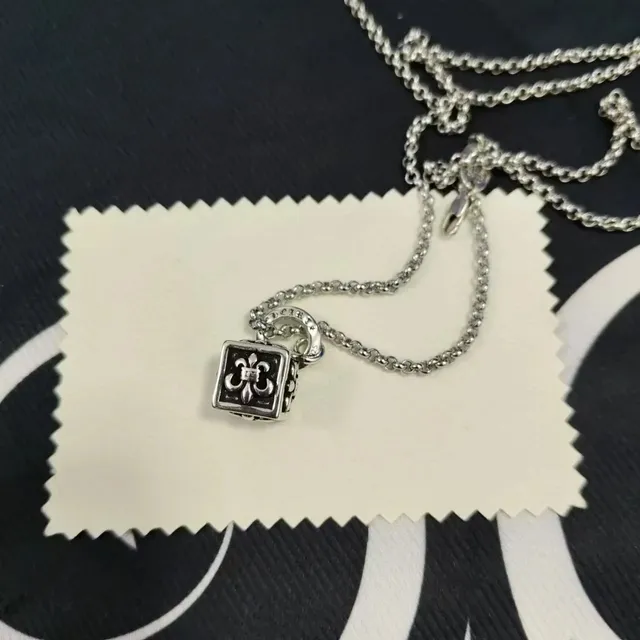 Chrome Hearts Fleur-de-Lis Cube Pendant Sterling Silver with Black Enamel