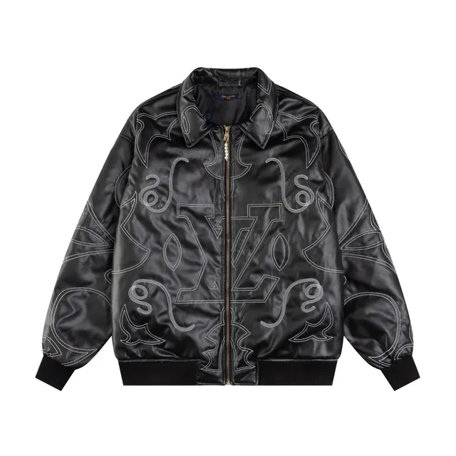 Louis Vuitton Leather Bomber Jacket White Stitched Monogram