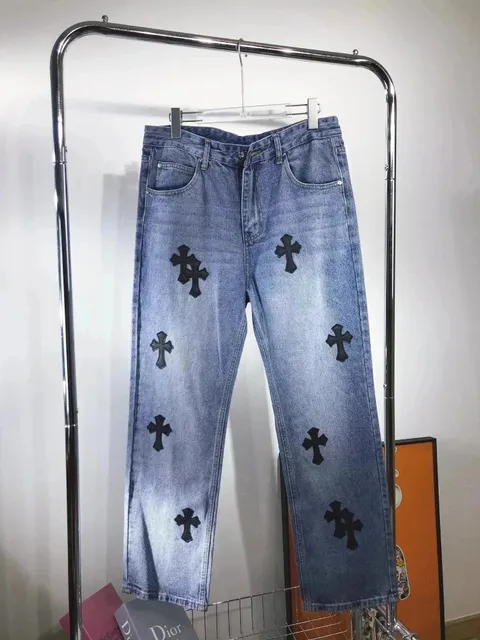 Chrome Hearts Cross Patch Jeans Black Cross Embroidery