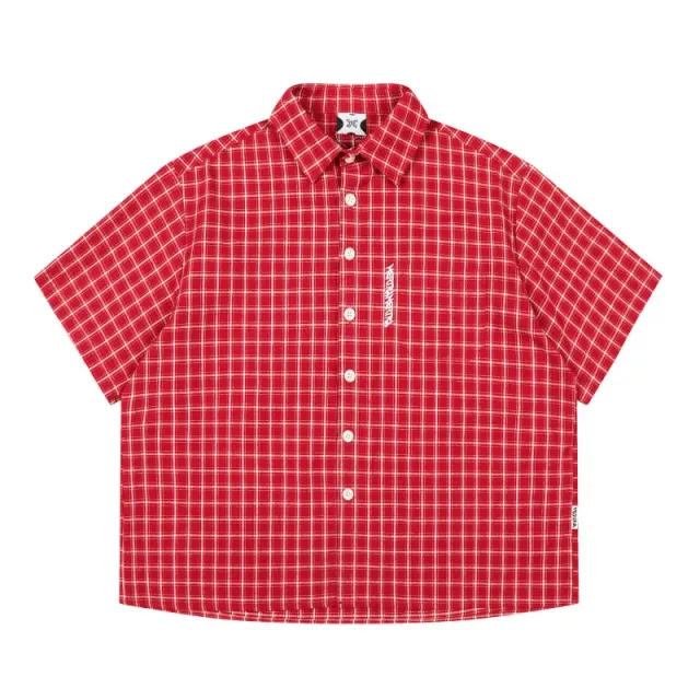 Comme des Garçons Short-Sleeve Button-Up Shirt Red Grid Check