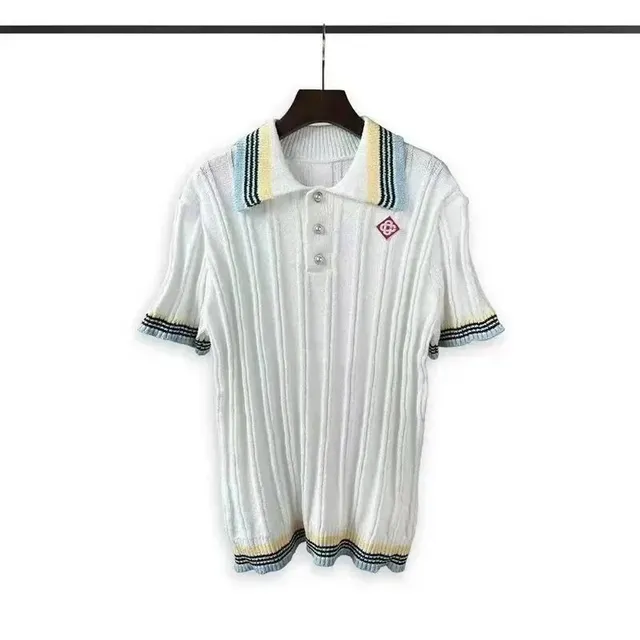 Balenciaga Polo Shirt Ribbed Knit with Striped Trim