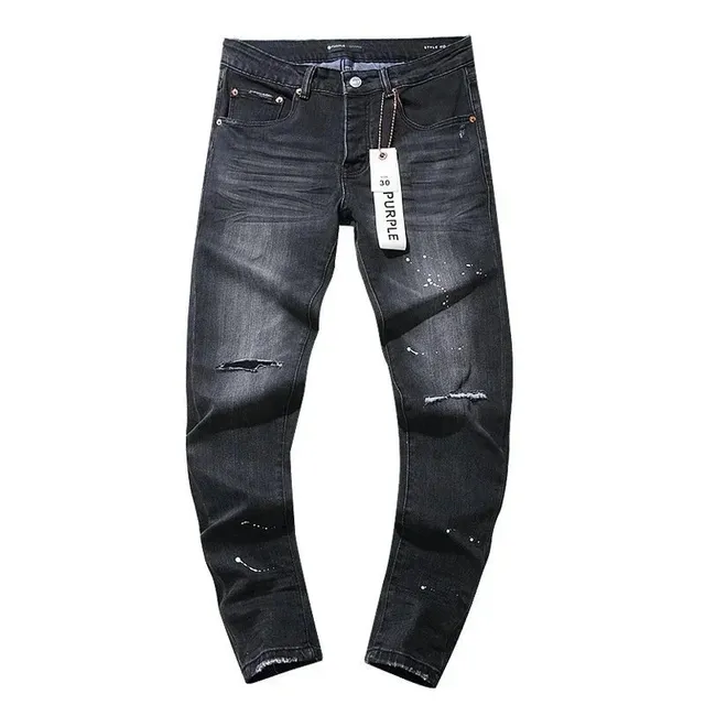 Distressed Slim Fit Jeans Paint Splatter Wash
