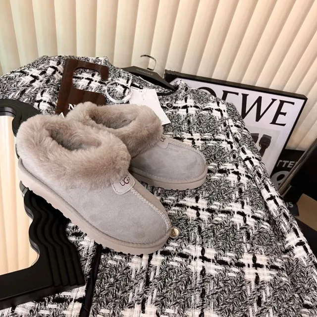 UGG Classic Mini Fluff Grey Suede with Shearling Trim