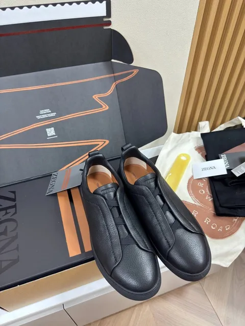 Zegna Triple Stitch Black Leather