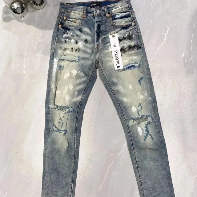 Purple Brand Distressed Slim Fit Jeans Bleached Ripped