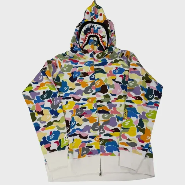 Bh29 - Bp Multi Camo Shark Full Zip "Ponr" Hoodie White