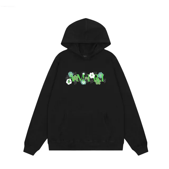 Amiri Floral Logo Hoodie Black with Green and White Floral Print