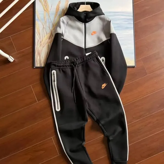 Nike Tech Fleece Hoodie and Joggers Black/Grey/Orange