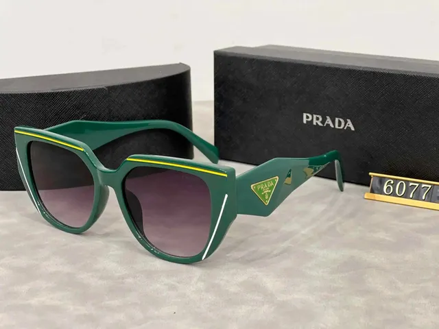 Prada Cat-Eye Sunglasses Green with Yellow Trim