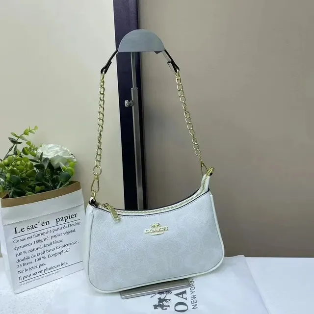 Coach Shoulder Bag Metallic White