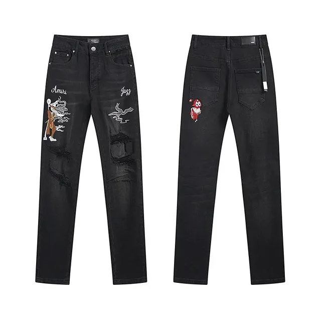 Amiri Embroidered Jeans Distressed with Graphic Embroidery