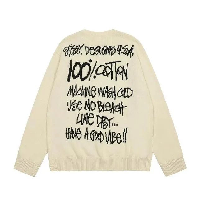 Stüssy Knit Sweater 100% Cotton Care Label Back Print