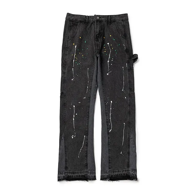 Paint-Splatter Workwear Jeans Distressed Black with Multi-Color Splatter