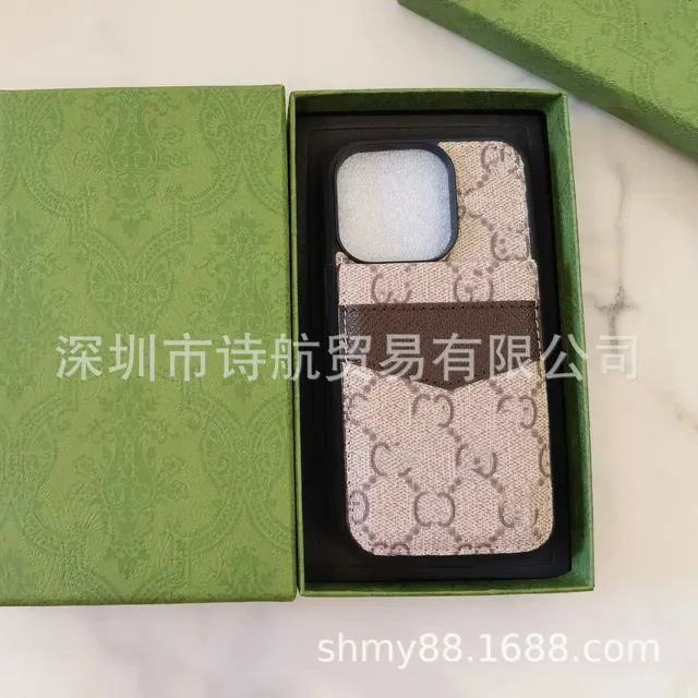 Gucci GG Marmont Phone Case Beige Canvas with Brown Leather Trim