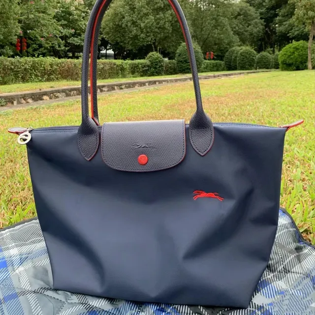 Longchamp Le Pliage Navy with Red Accents