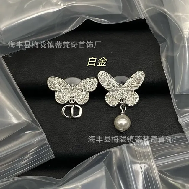 Dior Butterfly Earrings Pearl Drop