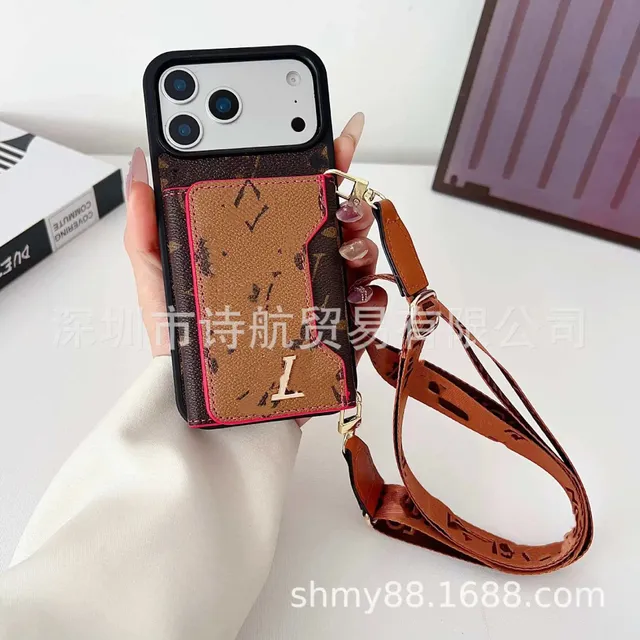 Louis Vuitton Phone Case with Cardholder and Strap Monogram Canvas with Pink Trim