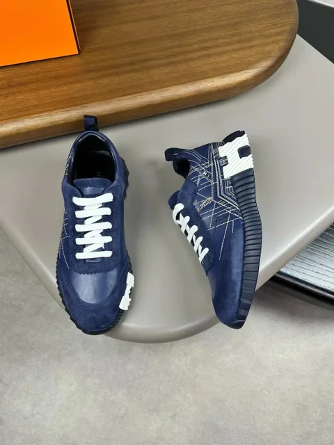 Hermès H-Stripes Sneaker Navy Suede with White Stitching
