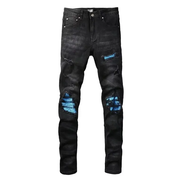 Amiri Distressed Slim Fit Jeans Blue Mesh Patch