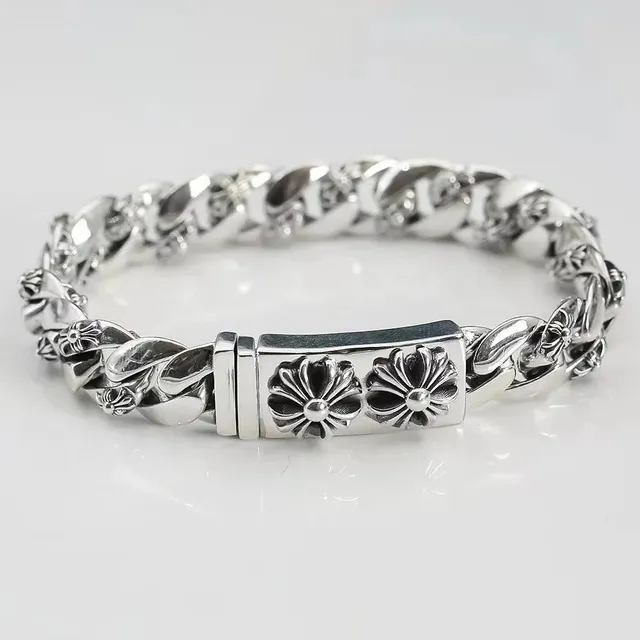 Chrome Hearts Curb Chain Bracelet Cross Flower Clasp