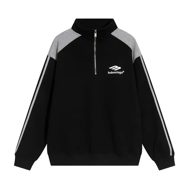 Balenciaga Half-Zip Sweatshirt Contrast Shoulder and Sleeve Stripes