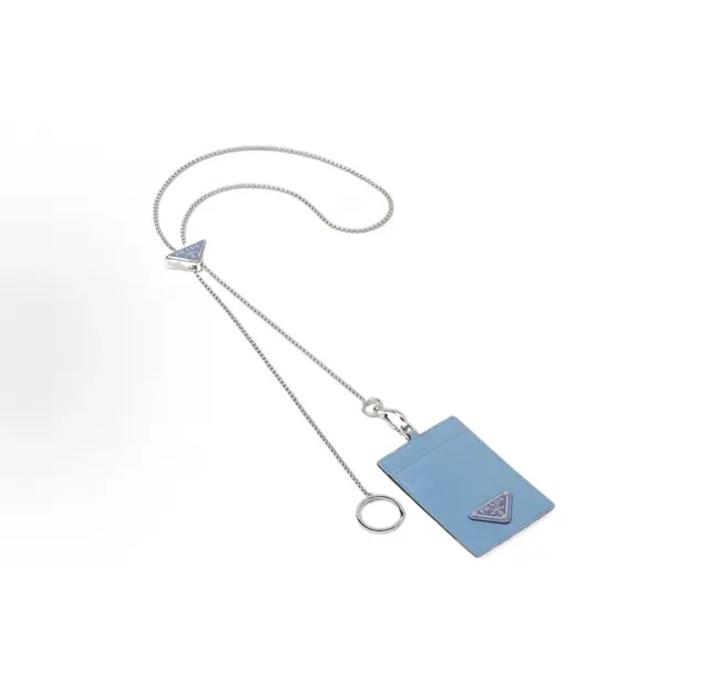 Prada Triangle Logo Lanyard Cardholder Light Blue