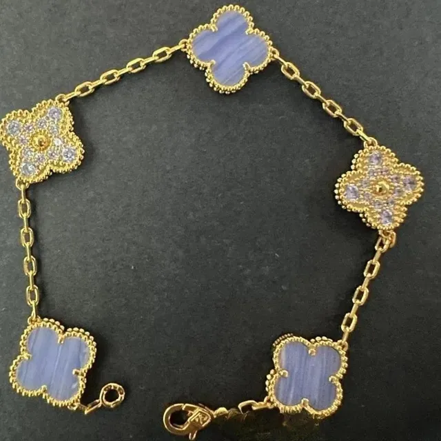 Van Cleef & Arpels Alhambra Bracelet Five Motifs with Blue Chalcedony and Diamonds