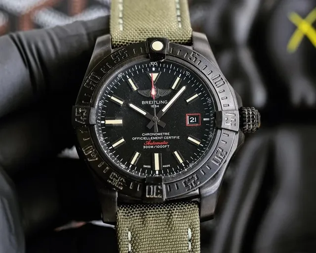 Breitling Avenger Black Dial with Olive Strap