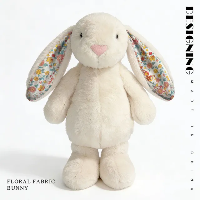 米白花布垂耳兔-25cm