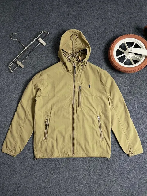 Polo Ralph Lauren Hooded Windbreaker Jacket Olive Beige