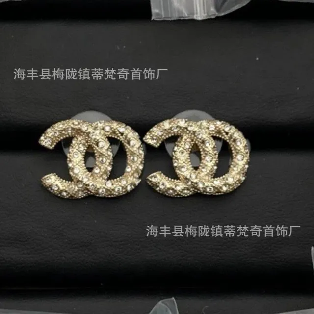 Chanel CC Logo Stud Earrings Crystal-Embellished