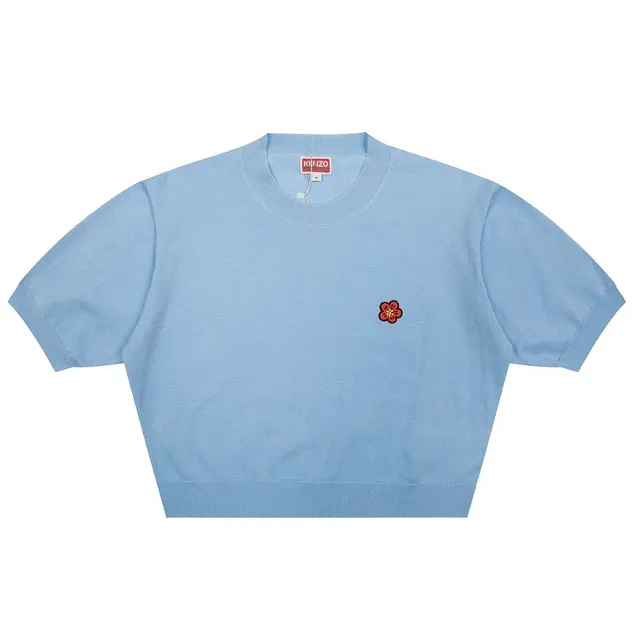 Kenzo Short-Sleeve Knit Top Flower Embroidery
